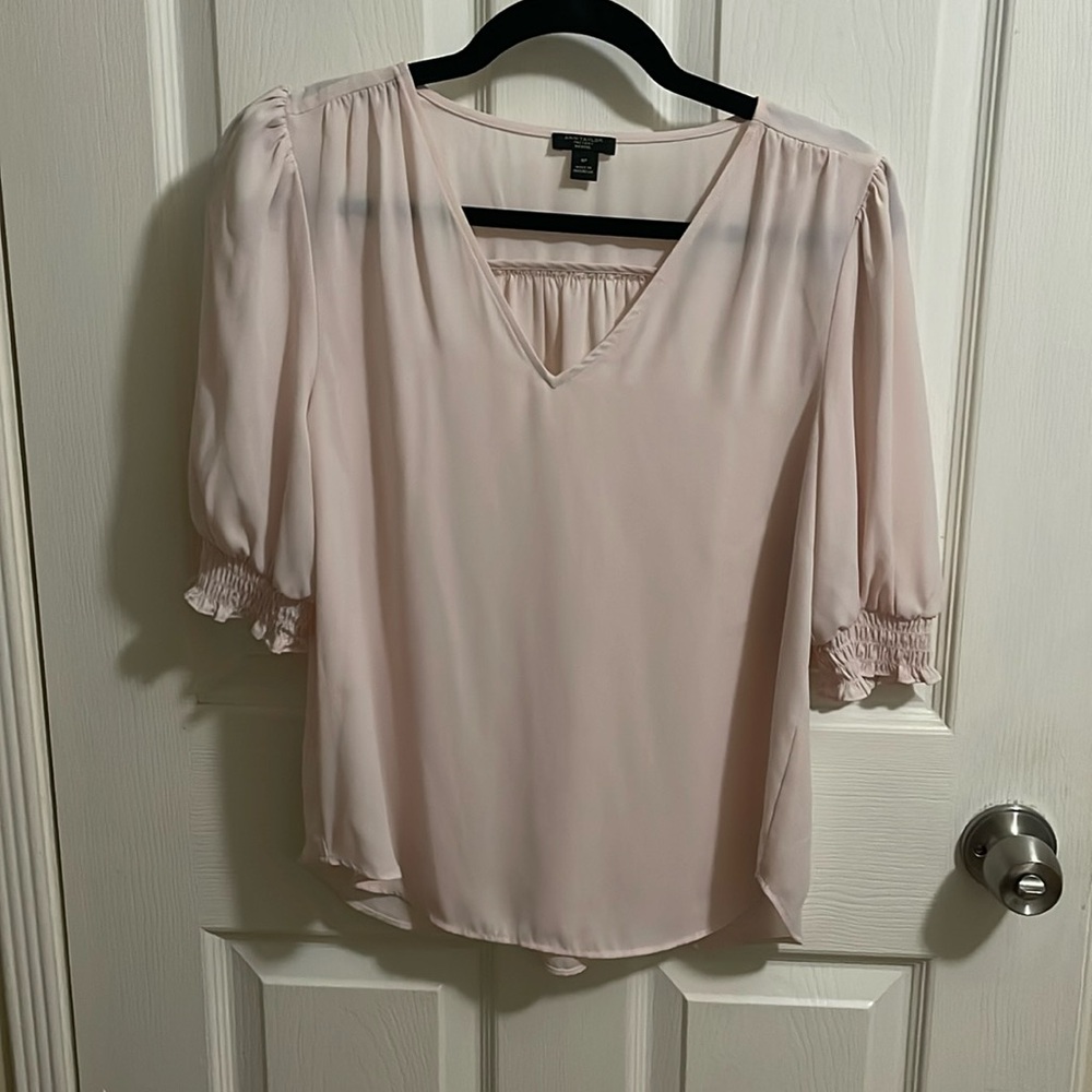 Ann Taylor factory sheer pink blouse with sleeves